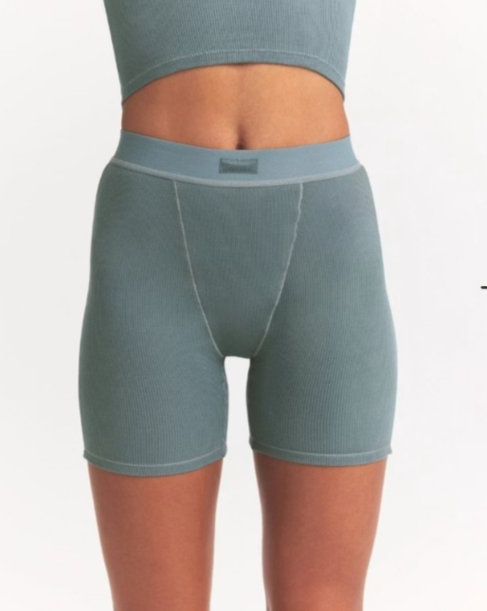 Skims Cotton Ribbed Elastic Waist Boxers in Kyanite Blue Size M NEW Loungewear